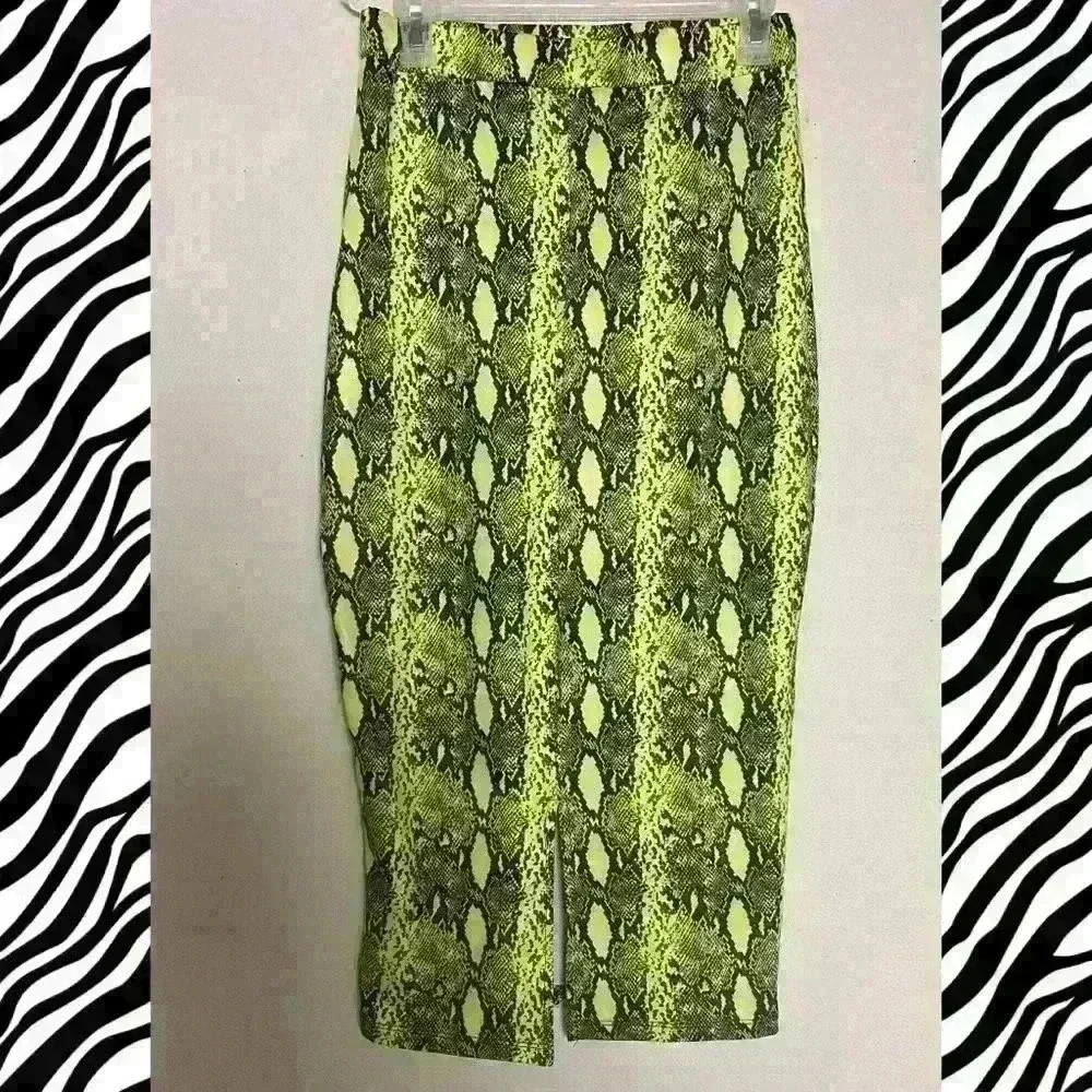 Lime Green Python Print Pencil Skirt